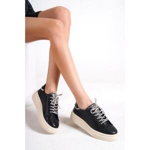Capone Outfitters Capone Round Toe Women's Sneakers with Stones and Lace-Up Black
