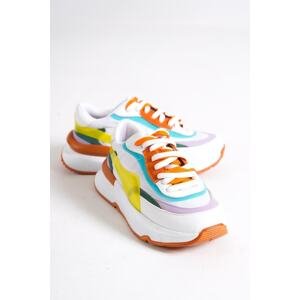 Capone Outfitters Capone Round Toe Women's White Orange Sneakers with Double Lace-Up In The Front.