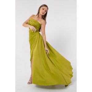 Lafaba Women's Oil Green One-Shoulder Satin Evening Dress & Graduation Dress