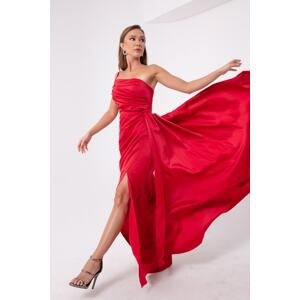 Lafaba Women's Red One-Shoulder Satin Evening Dress & Graduation Dress
