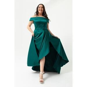 Lafaba Women's Emerald Green Boat Neck Plus Size Satin Evening Dress & Prom Dress