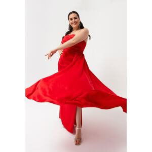 Lafaba Women's Red One-Shoulder Plus Size Satin Evening Dress & Prom Dress