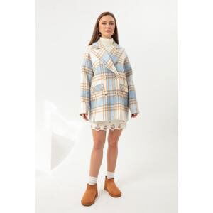 Lafaba Women Baby Blue Plaid Coat