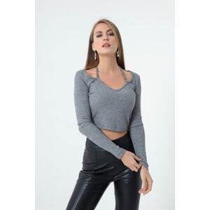 Lafaba Women's Gray Metal Accessory Knitted Crop