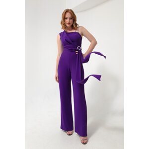 Lafaba Women's Purple One-Shoulder Jewelery Evening Dress Jumpsuit