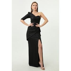 Lafaba Women's Black One Sleeve Silvery Long Evening Dress