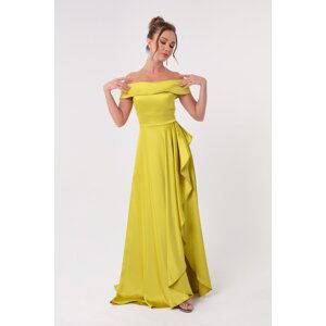 Lafaba Women's Oil Green Boat Neck Satin Evening Dress & Graduation Dress