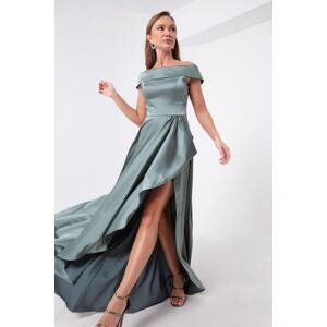 Lafaba Women's Turquoise Boat Collar Satin Evening & Prom Dress
