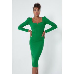 Lafaba Women's Green Slit Knitted Dress