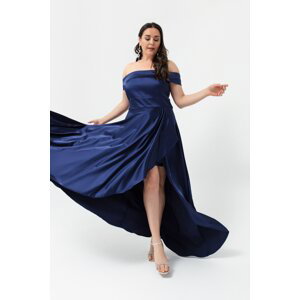 Lafaba Dámské námořnická modř Lodičkový výstřih Saténové večerní šaty a plesové šaty v nadměrných velikostech