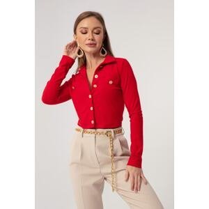 Lafaba Women's Red Buttoned Short Knitted Blouse