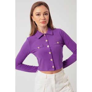 Lafaba Women's Purple Buttoned Short Knitted Blouse