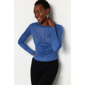 Trendyol Indigo Smart Slim Gathered High Collar Flexible Knitted Blouse