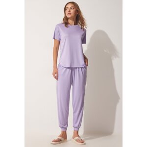 Happiness İstanbul Women's Lilac Soft Textured Flowy Suit