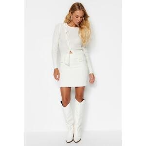 Trendyol White Soft Textured Buttoned Knitwear Sweater