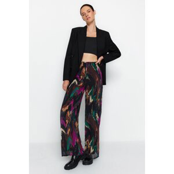 Trendyol Multicolored Lined Wide Leg Chiffon Abstract Patterned Woven Trousers