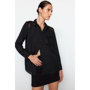 Trendyol Black Transparent Shoulders Oversize/Wide Fit Woven Shirt