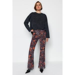 Trendyol Multicolored Rib Detailed Printed Flare / Flare Leg Stretchy Tulle Knitted Trousers