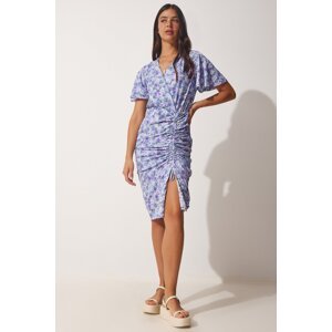 Happiness İstanbul Women's Lilac Floral Wrap Collar Summer Dress