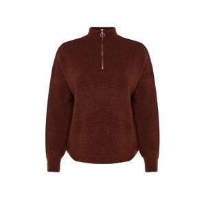 Trendyol Curve Brown Zipper Closure Knitwear Sweater