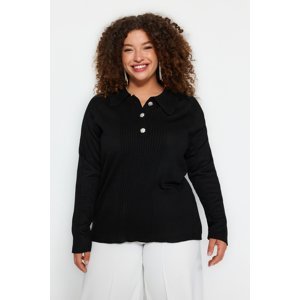 Trendyol Curve Black Polo Collar Button Closure Knitwear Sweater