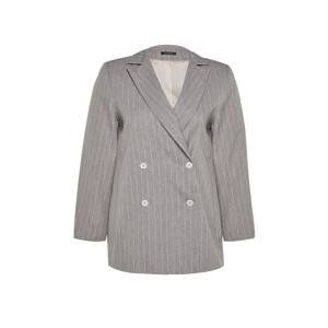 Trendyol Curve Gray Striped Double Closure Woven Jacket