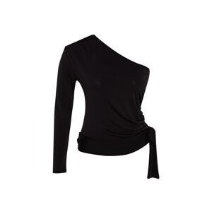 Trendyol Curve Black Tie Detailed Single Sleeve Stretchy Knitted Blouse