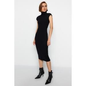 Trendyol Black Soft Surface Thessaloniki/Knitwear Look Fitted Midi Knitted Dress