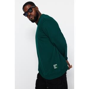 Trendyol Emerald Green Men's Plus Size Regular Cut Labeled Cotton Sweatshirt