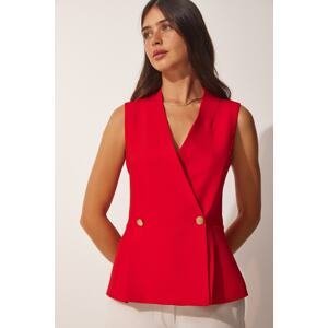 Happiness İstanbul Women's Red Double Breasted Buttoned Woven Vest