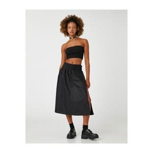 Koton Midi Skirt with Slit Detail, Cotton and Guita Waist.