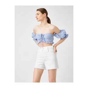 Koton Open Shoulder Crop Blouse Gathered Balloon Sleeve