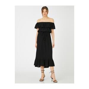 Koton Off-Shoulder Flounce Midi Length Dress Tie Waist