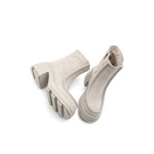 Marjin Women's Leatherette Heeled Boots with Zipper in White Beige Suede.