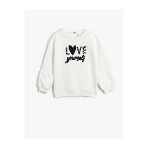 Koton Plush Detailed Sweatshirt Sequin Sequin Embroidered Crew Neck Ribbed