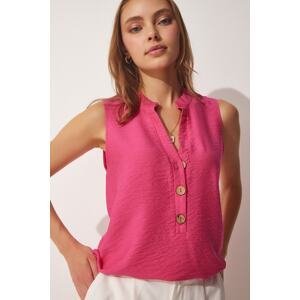 Happiness İstanbul Women's Dark Pink Wooden Button Ayrobin Blouse