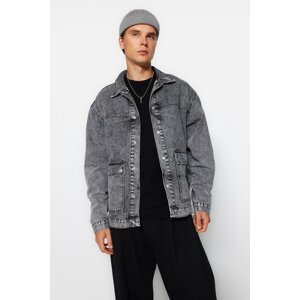 Trendyol Men's Gray Regular Fit Snap Denim Jacket