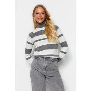 Trendyol Gray Premium Yarn / Special Yarn Striped Knitwear Sweater