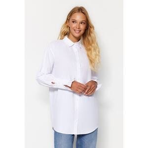 Trendyol White Ruffle Detail Cotton Woven Shirt