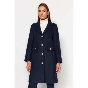 Trendyol Navy Blue Limited Edition Premium Gold Button Detailed Long Stamped Coat