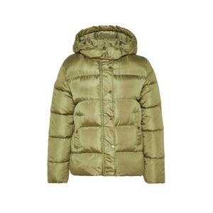 Trendyol Khaki Oversized Hooded Gold Snap Detailed Water Repellent Inflatable Coat