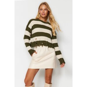 Trendyol Khaki Crop Oversized Knitwear Sweater