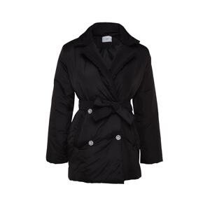 Trendyol Black Premium Oversized Belted Stone Button Detailed Water Repellent Quilted Inflatable Coat