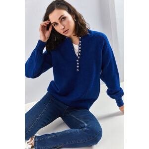 Bianco Lucci Women's Buttonhole Turtleneck Knitwear Sweater
