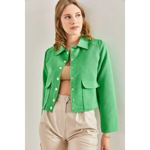 Bianco Lucci Women's Polo Collar Lined Pocket Pocket Jacket