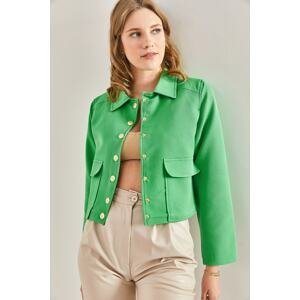 Bianco Lucci Women's Polo Collar Lined Jacket with Bag Pockets