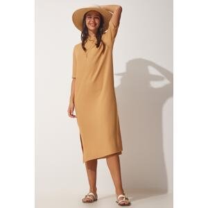 Happiness İstanbul Women's Biscuit Textured Daily Midi Knitted Dress