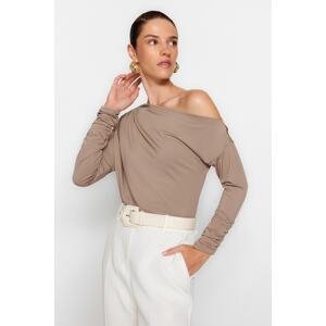 Trendyol Mink Asymmetrical Collar Flowy Stretchy Knitted Blouse