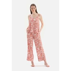 Dagi Light Pink Pajama Patterned Strappy Viscose Pajama Set