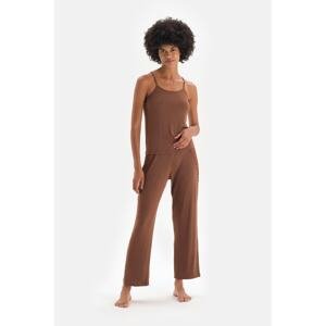 Dagi Brown Strap Lace Detailed Modal Pajamas Set